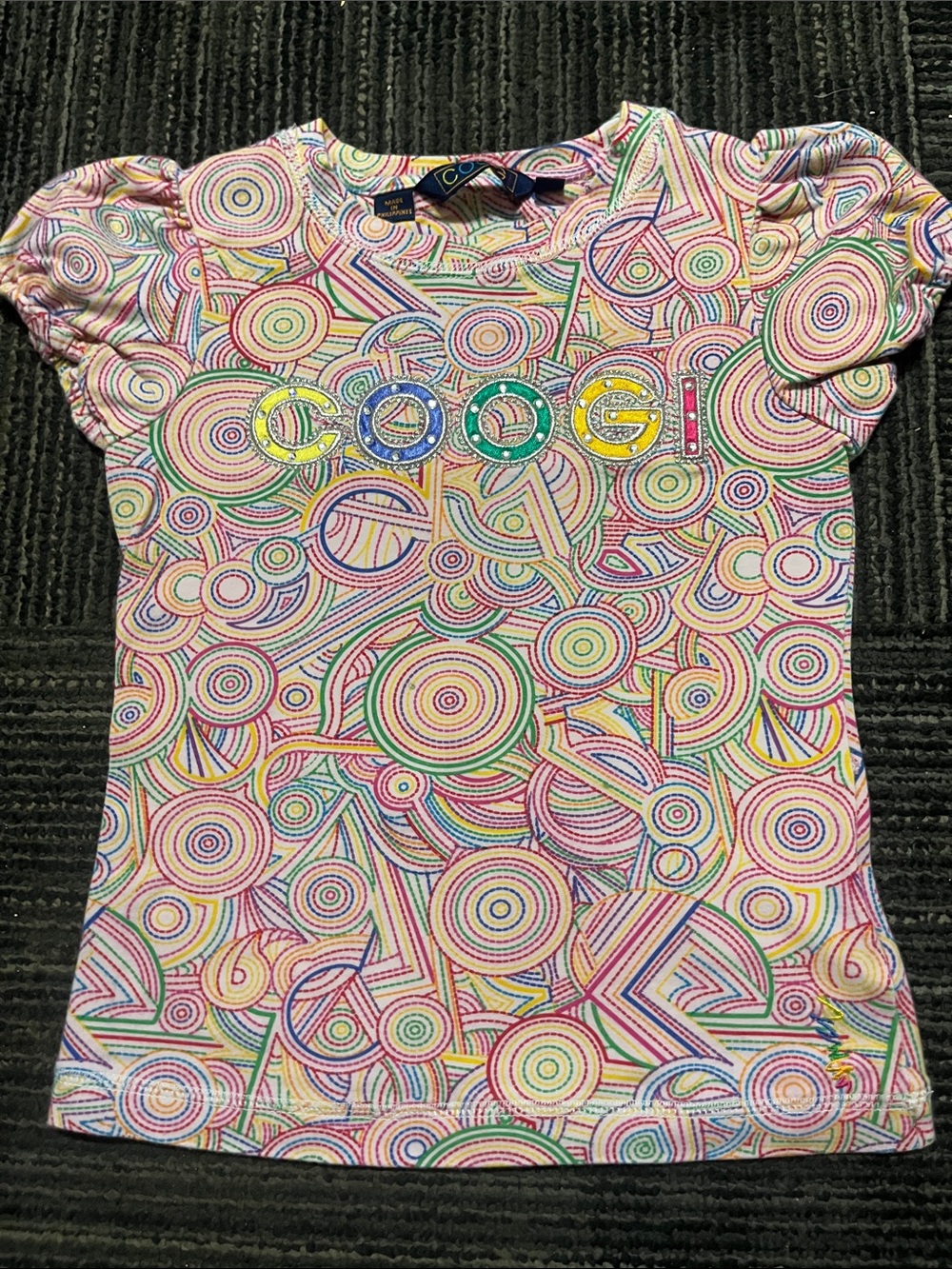 COOGI Girls Multicolor Geometric Puff Sleeve Tee